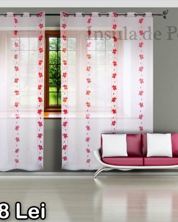 White curtain with red flowers